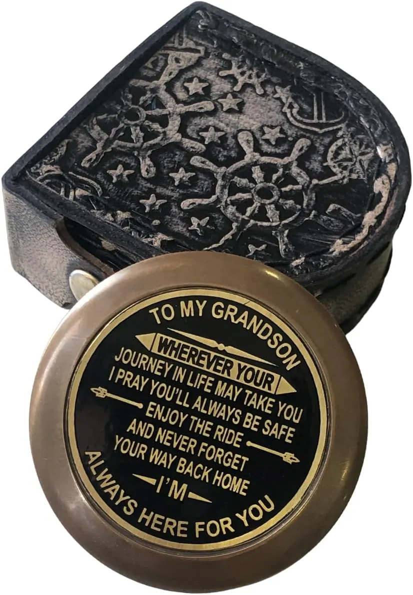 Gift for Grandson Brass Compass Engraved Quote | Memory Present to My Grandson Birthday, Baptism, Graduation, Confirmation, Love, Gift idea by Grandpa Grandma