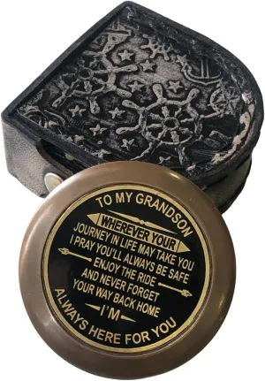 Gift for Grandson Brass Compass Engraved Quote | Memory Present to My Grandson Birthday, Baptism, Graduation, Confirmation, Love, Gift idea by Grandpa Grandma