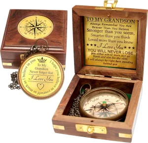 Gift for Grandson Engraved Compass Memory Present to My Grandson Gift idea by Grandpa Grandma for Teen Boys