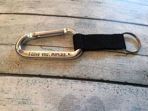 Gift for men - Carabiner Keychain - Handstamped