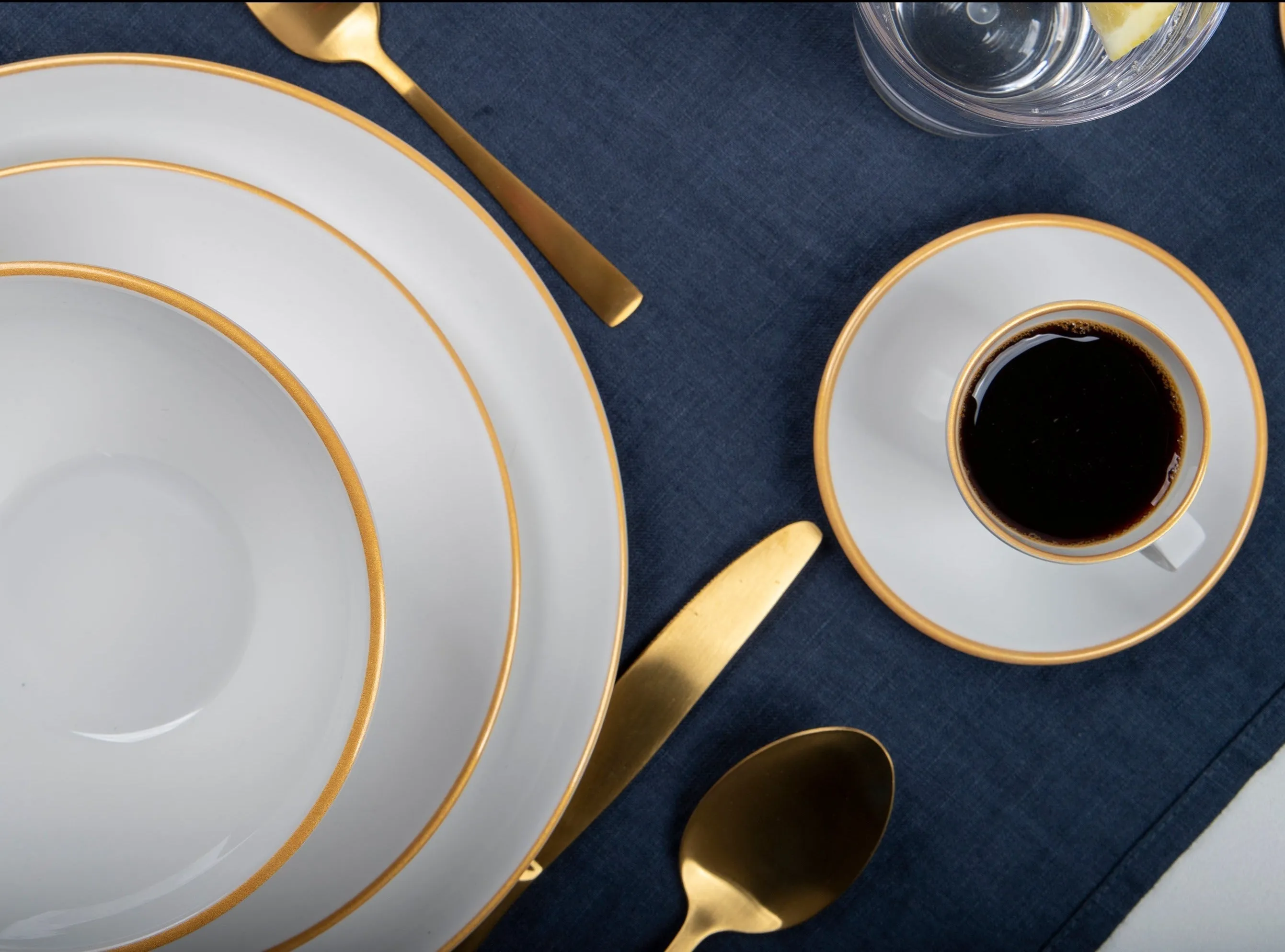 Gimex Linea Line Melamine Espresso Cup Set 85ml - White with Gold Trim - Set of 2