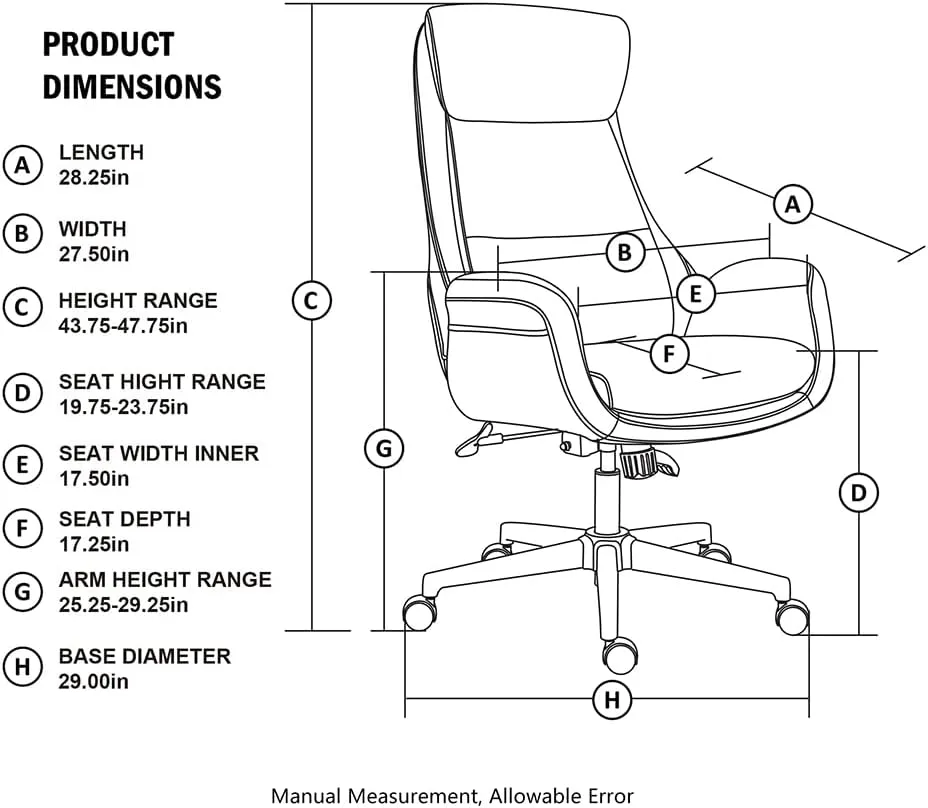 Glitzhome Modern High Back PU Leather Chairs Computer Desk Chair, Task Chair with Lumbar Back Support Adjustable Office Chair Executive Swivel Chair(Camel)