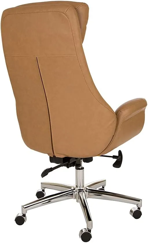 Glitzhome Modern High Back PU Leather Chairs Computer Desk Chair, Task Chair with Lumbar Back Support Adjustable Office Chair Executive Swivel Chair(Camel)