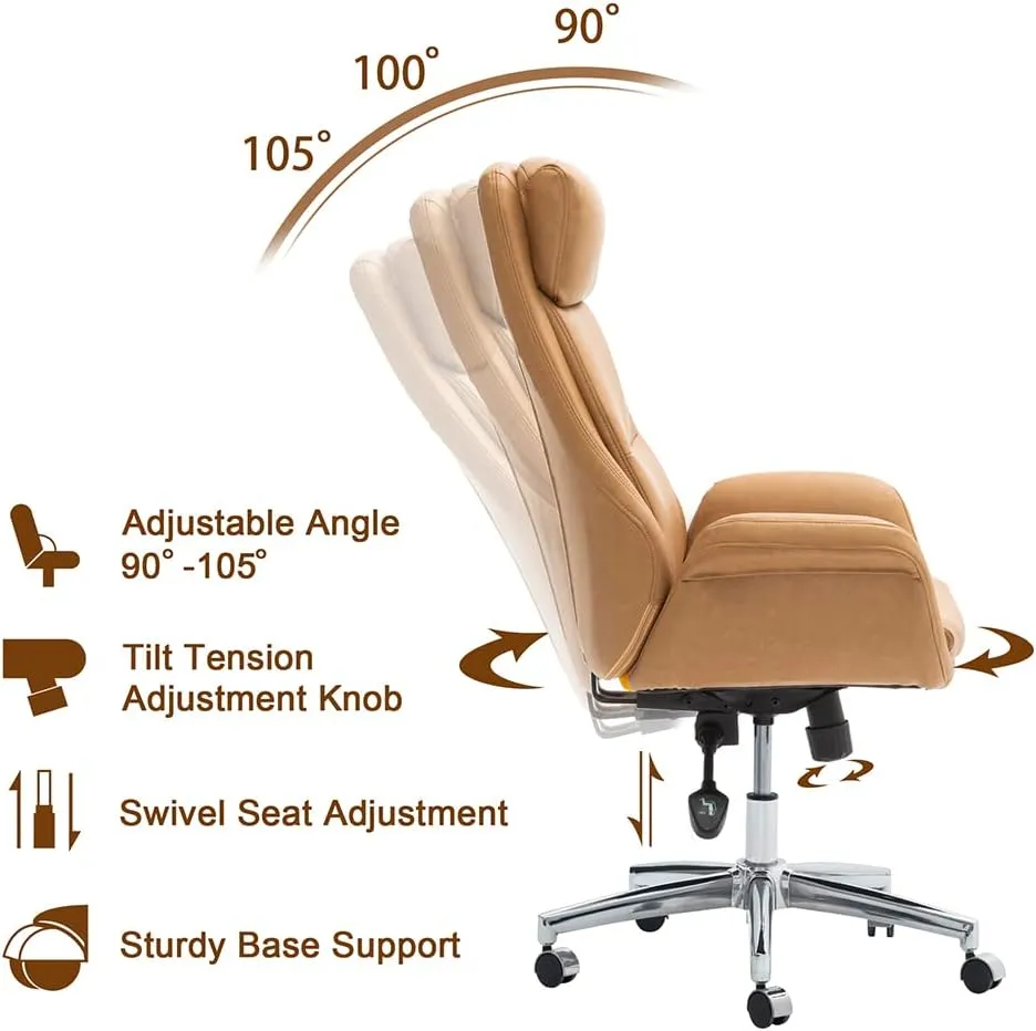 Glitzhome Modern High Back PU Leather Chairs Computer Desk Chair, Task Chair with Lumbar Back Support Adjustable Office Chair Executive Swivel Chair(Camel)
