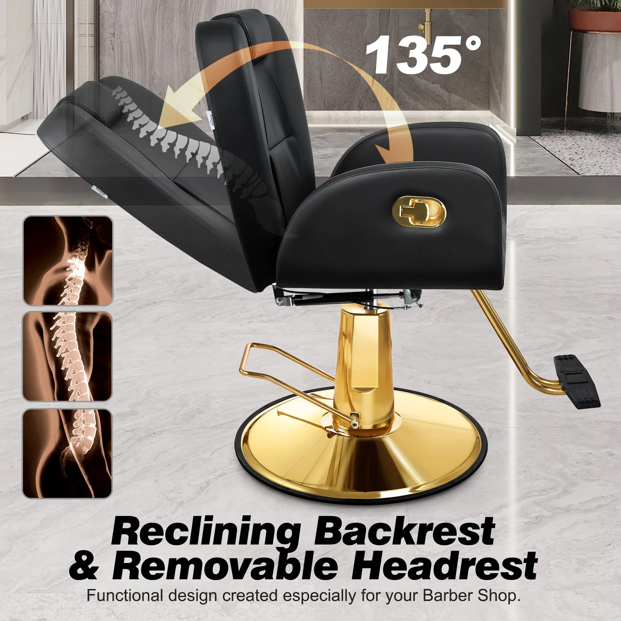 Gold Reclining Salon Chair BS-145