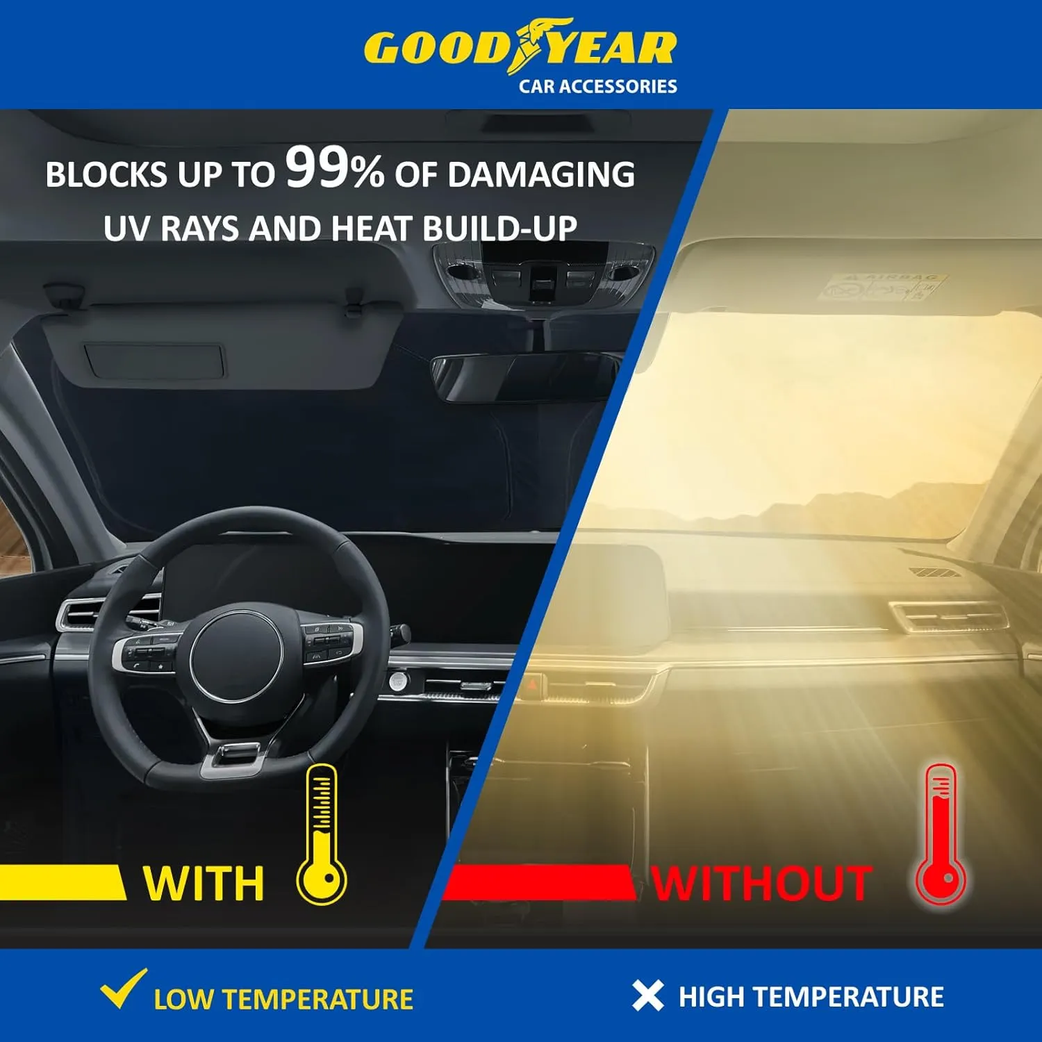 Goodyear Foldable Windshield Sunshade for Jeep Compass 2017-2025, SUV car Accessories, Sunshade Cover, Sun Shade Car Windshield, Window Sun Blocker - GY008274