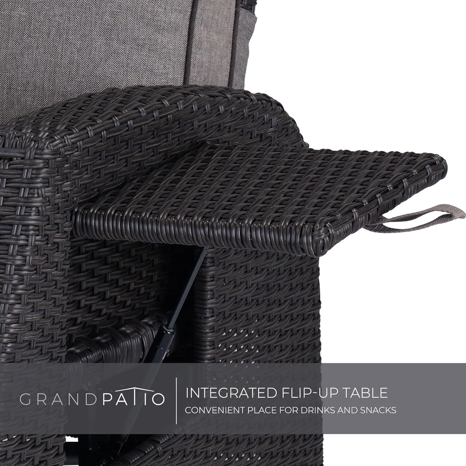 Grand patio Outdoor Recliner Chair Patio 150° Lay Flat Recliner with Flip Table Wicker Reclining Lounge Chair Cool Grey