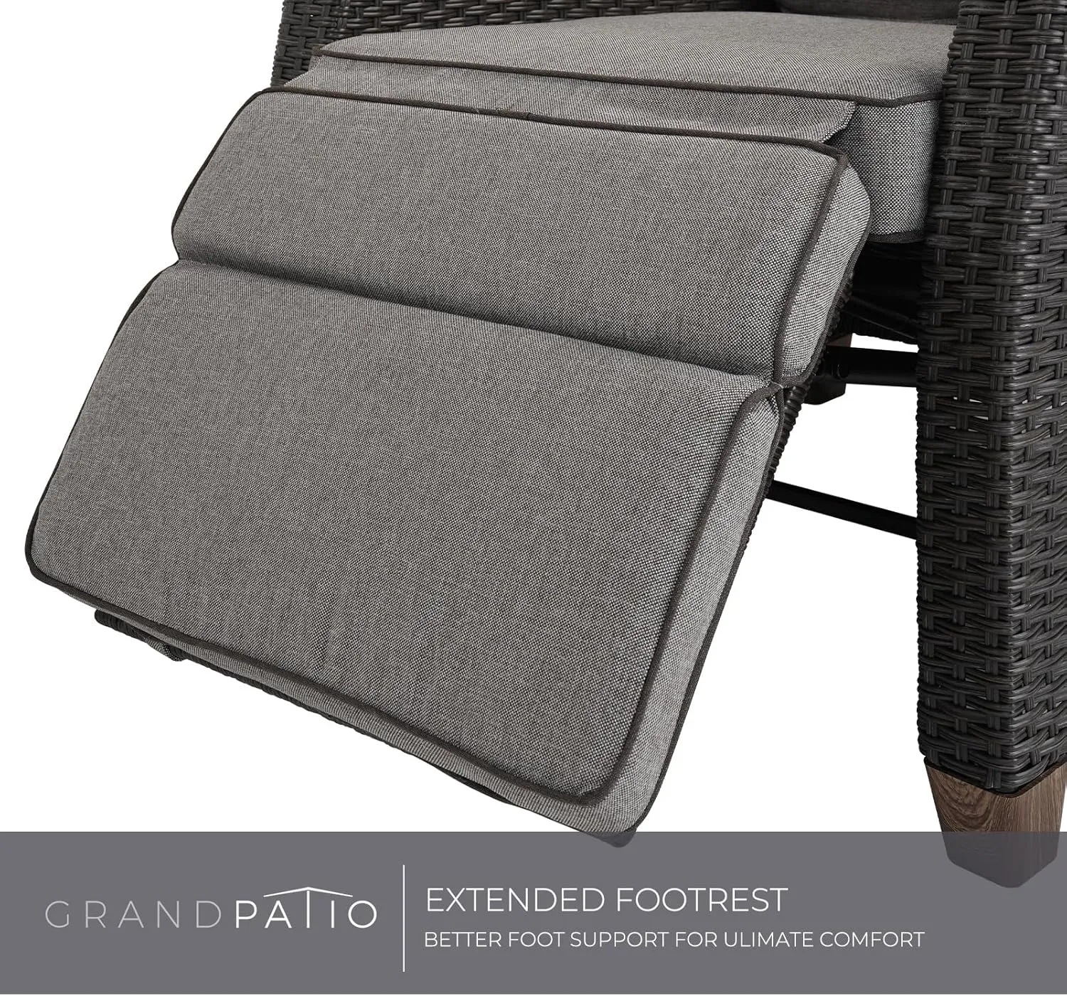 Grand patio Outdoor Recliner Chair Patio 150° Lay Flat Recliner with Flip Table Wicker Reclining Lounge Chair Cool Grey