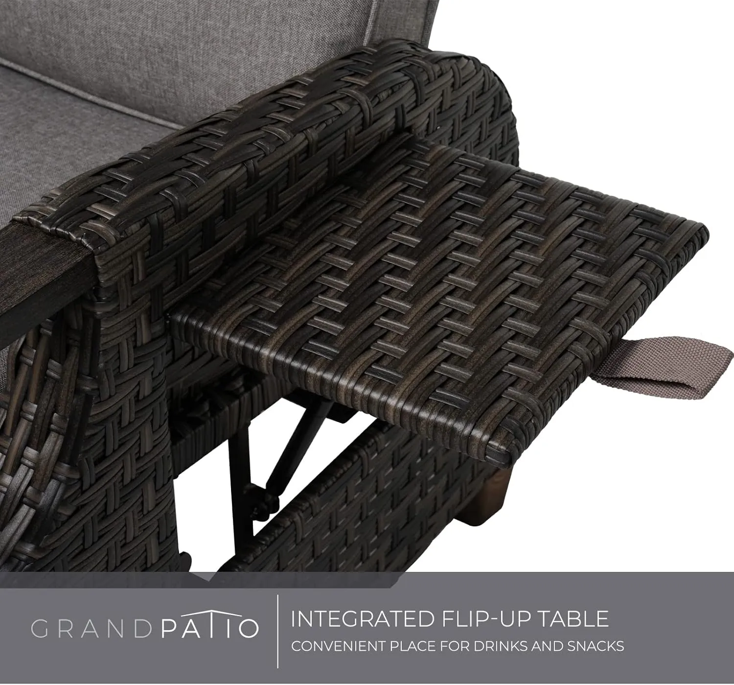 Grand patio Outdoor Recliner with Independent Adjustable Back and Footrest, Air Pump 150° Lay Flat Reclining Chair Removable Olefin Cushion Flip-Up Table Wicker Grey 1PC