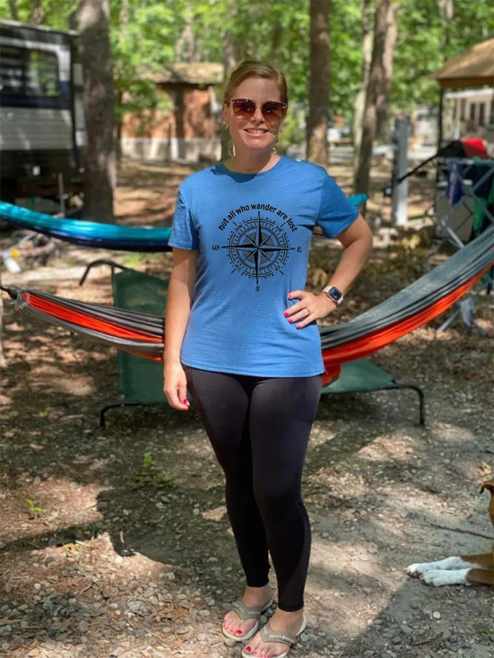 Graphic T-Shirts for Women Hiking Camping Trip Compass Printed Vintage Summer Casual Tees Holiday Workout Tops