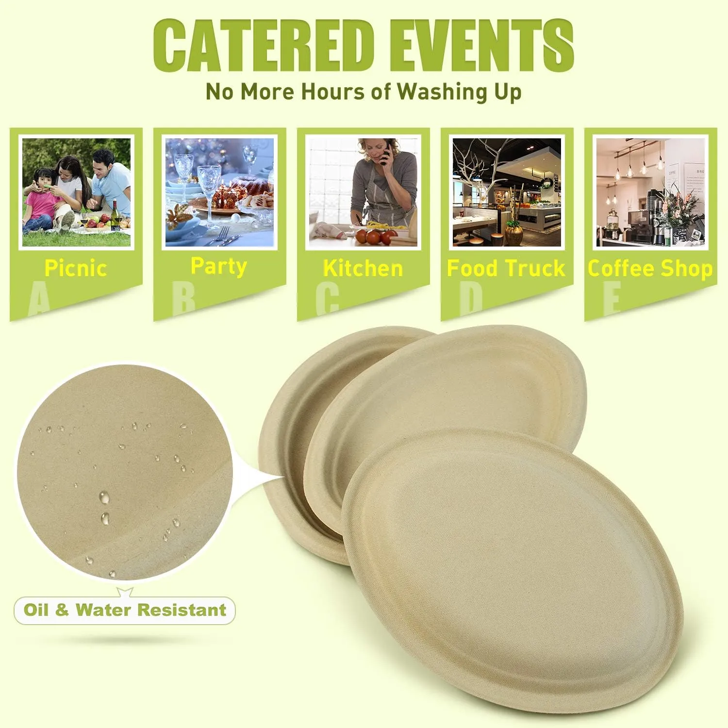 Green Earth, 10-Inch, 125-Count, Compostable Plates, Natural Bamboo Fibers, Everyday Tableware - Biodegradable ââ‚¬â€œ Disposable Oval Shape Microwave-Safe Gluten-Free Eco-Friendly