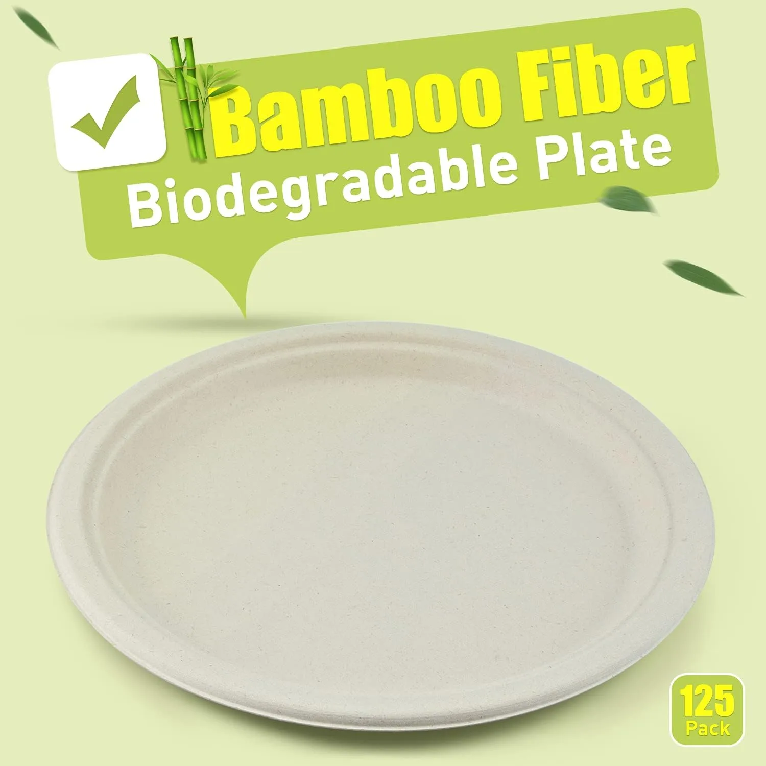 Green Earth, 10-Inch, 125-Count, Compostable Plates, Natural Bamboo Fibers, Everyday Tableware - Biodegradable Disposable Round Shape Microwave-Safe Gluten-Free Eco-Friendly