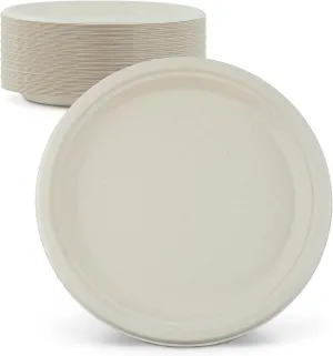 Green Earth, 10-Inch, 125-Count, Compostable Plates, Natural Bamboo Fibers, Everyday Tableware - Biodegradable Disposable Round Shape Microwave-Safe Gluten-Free Eco-Friendly