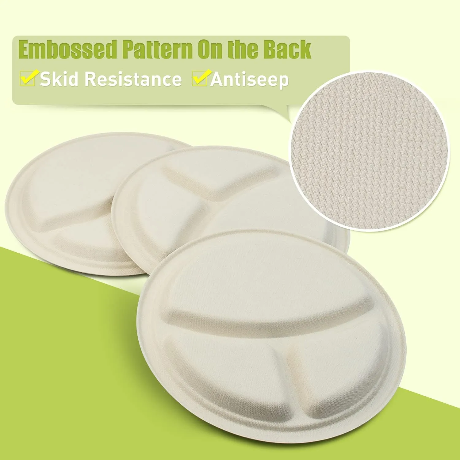 Green Earth, 10-Inch, 500-Count, 3-Compartment Compostable Plates, Natural Bamboo Fibers, Everyday Tableware - Biodegradable - Disposable Round Shape