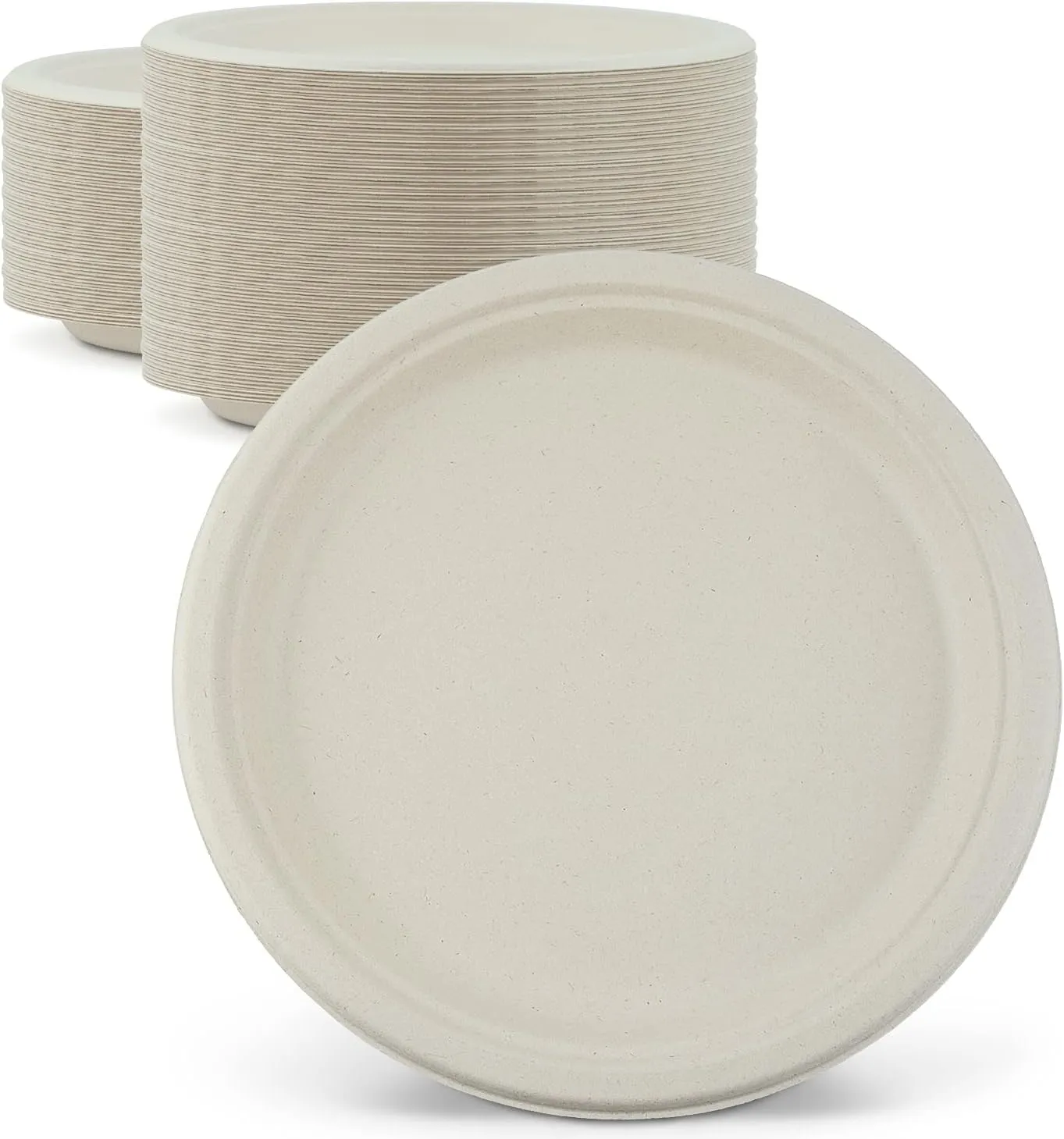 Green Earth, 10-Inch, 500-Count, Compostable Plates, Natural Bamboo Fibers, Everyday Tableware - Biodegradable Disposable Round Shape Microwave-Safe Gluten-Free Eco-Friendly