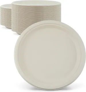 Green Earth, 10-Inch, 500-Count, Compostable Plates, Natural Bamboo Fibers, Everyday Tableware - Biodegradable Disposable Round Shape Microwave-Safe Gluten-Free Eco-Friendly
