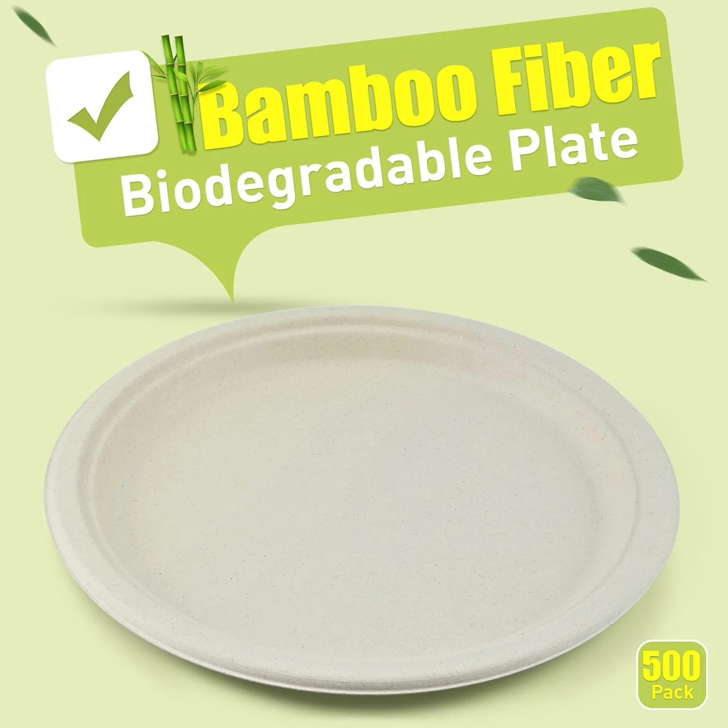 Green Earth, 10-Inch, 500-Count, Compostable Plates, Natural Bamboo Fibers, Everyday Tableware - Biodegradable Disposable Round Shape Microwave-Safe Gluten-Free Eco-Friendly