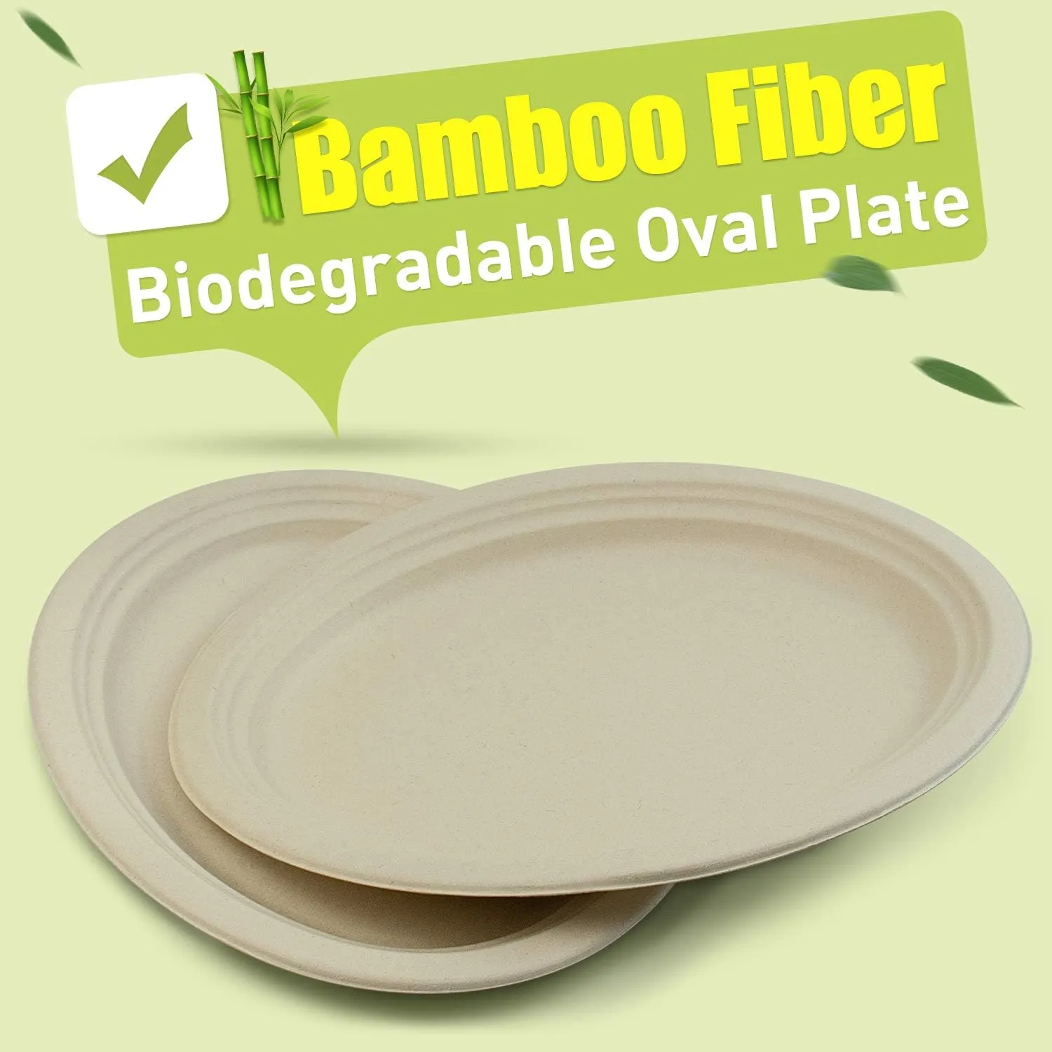 Green Earth, 12-Inch, 125-Count, Compostable Plates, Natural Bamboo Fibers, Everyday Tableware - Biodegradable ââ‚¬â€œ Disposable Oval Shape Microwave-Safe Gluten-Free Eco-Friendly