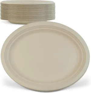 Green Earth, 12-Inch, 125-Count, Compostable Plates, Natural Bamboo Fibers, Everyday Tableware - Biodegradable ââ‚¬â€œ Disposable Oval Shape Microwave-Safe Gluten-Free Eco-Friendly