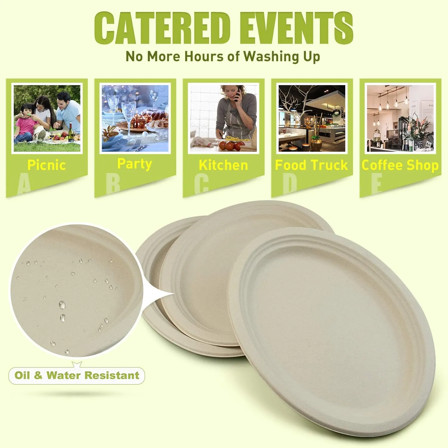 Green Earth, 12-Inch, 125-Count, Compostable Plates, Natural Bamboo Fibers, Everyday Tableware - Biodegradable ââ‚¬â€œ Disposable Oval Shape Microwave-Safe Gluten-Free Eco-Friendly