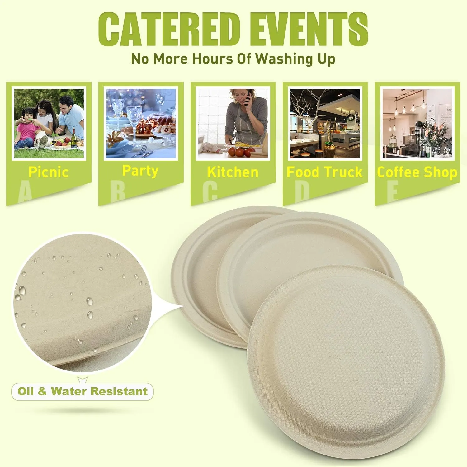 Green Earth, 9-Inch, 500-Count, Compostable Plates, Natural Bamboo Fibers, Everyday Tableware - Biodegradable ââ‚¬â€œ Disposable Round Shape Microwave-Safe Gluten-Free Eco-Friendly