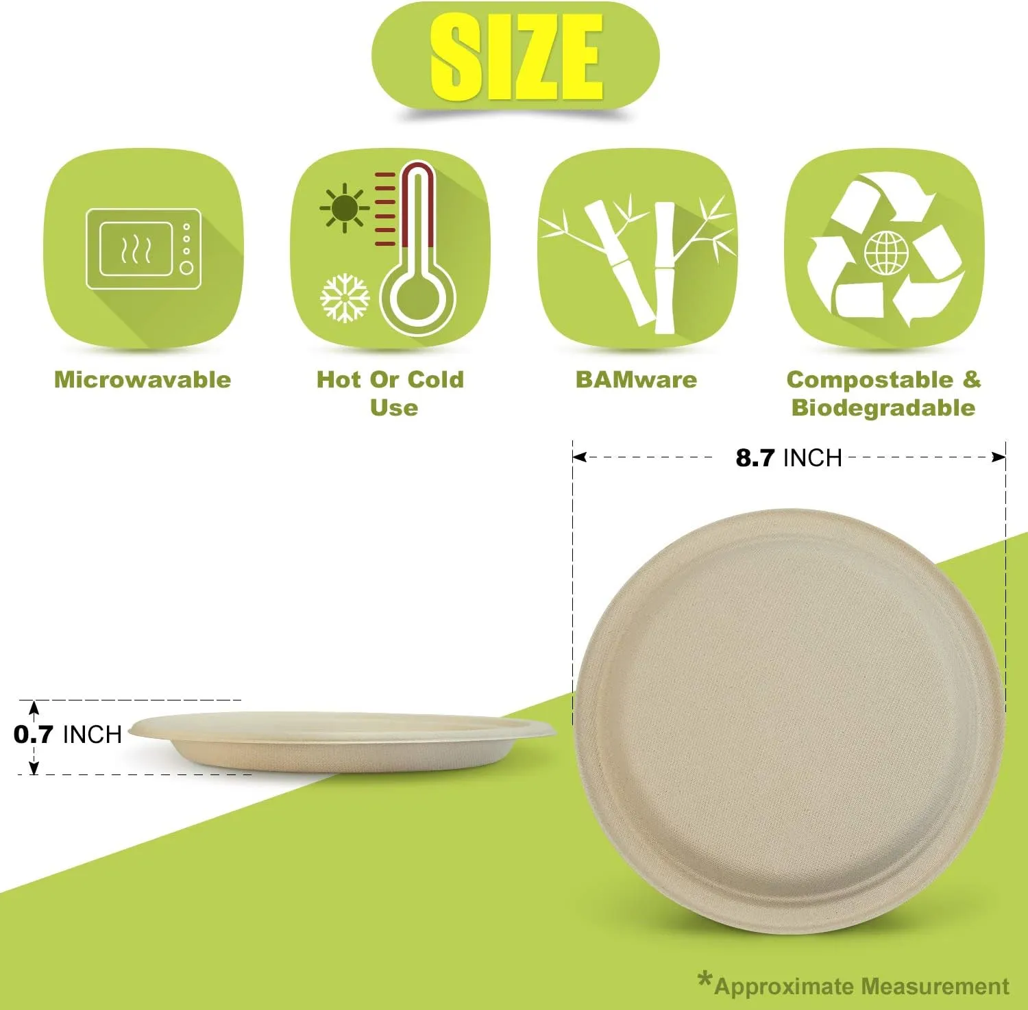Green Earth, 9-Inch, 500-Count, Compostable Plates, Natural Bamboo Fibers, Everyday Tableware - Biodegradable ââ‚¬â€œ Disposable Round Shape Microwave-Safe Gluten-Free Eco-Friendly