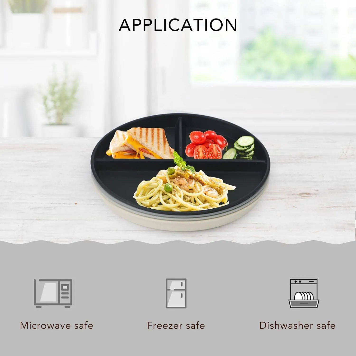 greenandlife 10 Inch 4PCS Unbreakable Portion Control Plates, Divided Plates for Kids Adults, Dishwasher & Microwave Safe Compartment Plate, Lightweight Reusable Wheat Straw plate, BPA Free