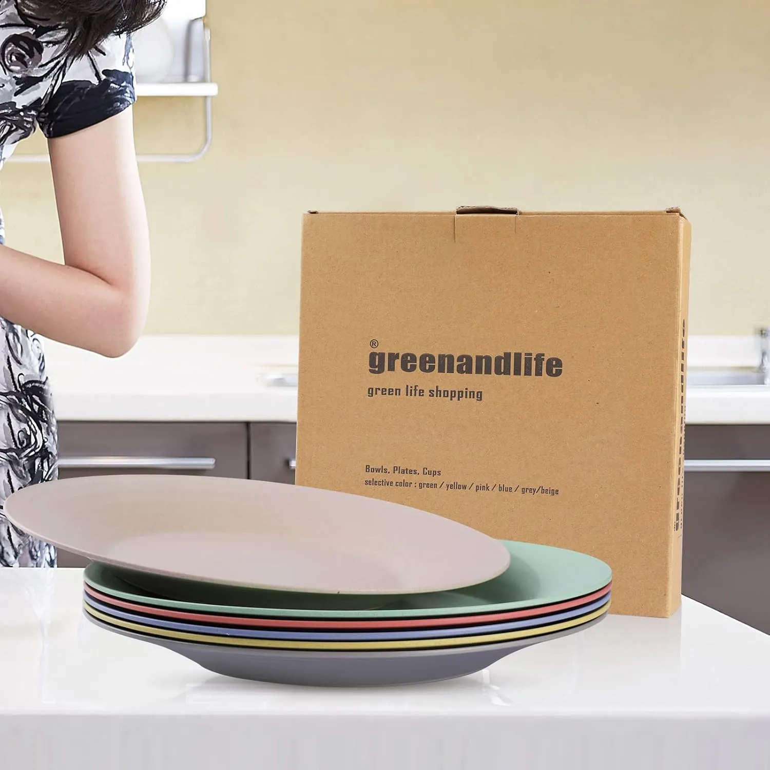 greenandlife 10inch/6pcs Dishwasher & Microwave Safe Wheat Straw Plates - Lightweight Reusable Unbreakable Dinner Plates, Non-toxin, BPA Free and Healthy for Kids & Adults