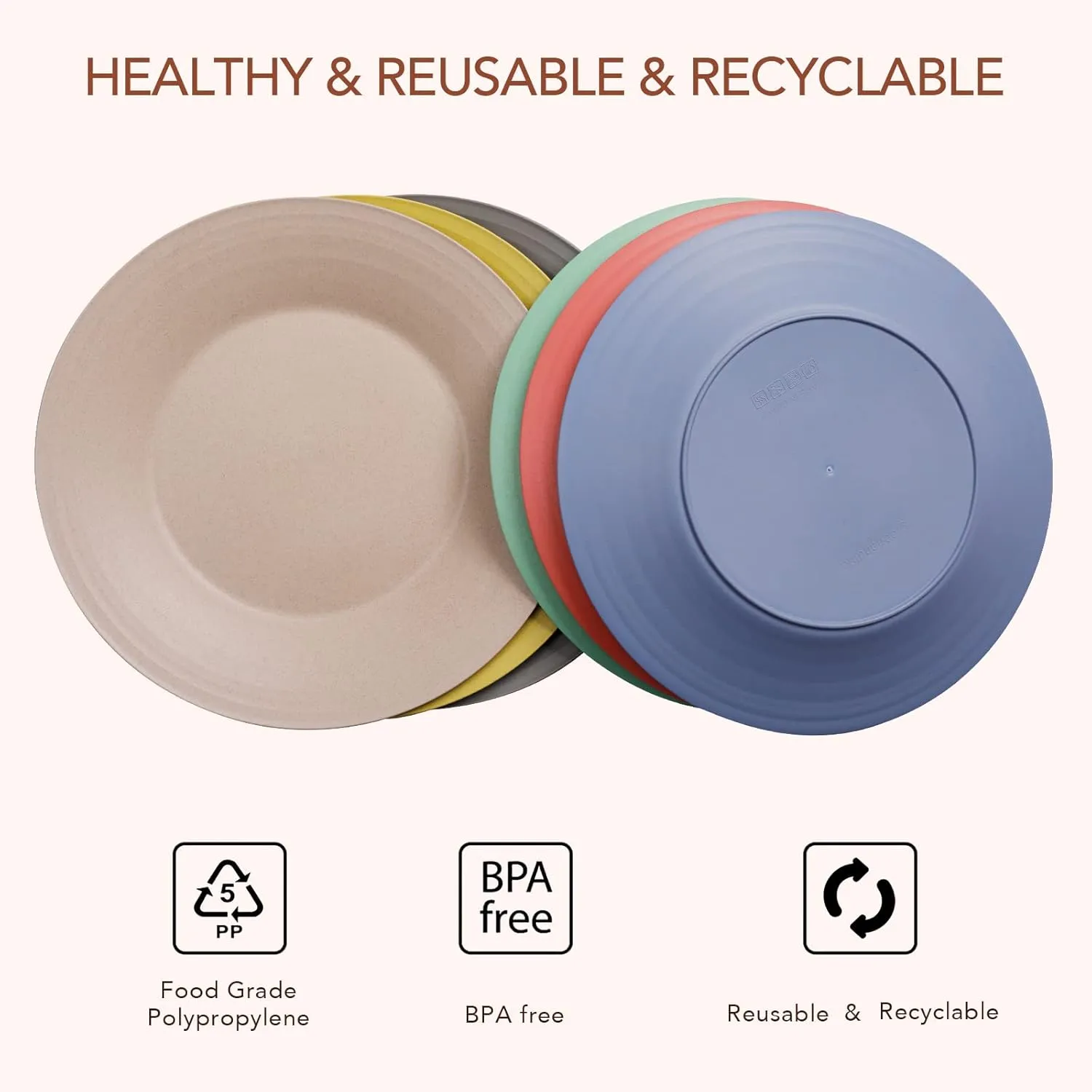greenandlife 10inch/6pcs Dishwasher & Microwave Safe Wheat Straw Plates - Lightweight Reusable Unbreakable Dinner Plates, Non-toxin, BPA Free and Healthy for Kids & Adults