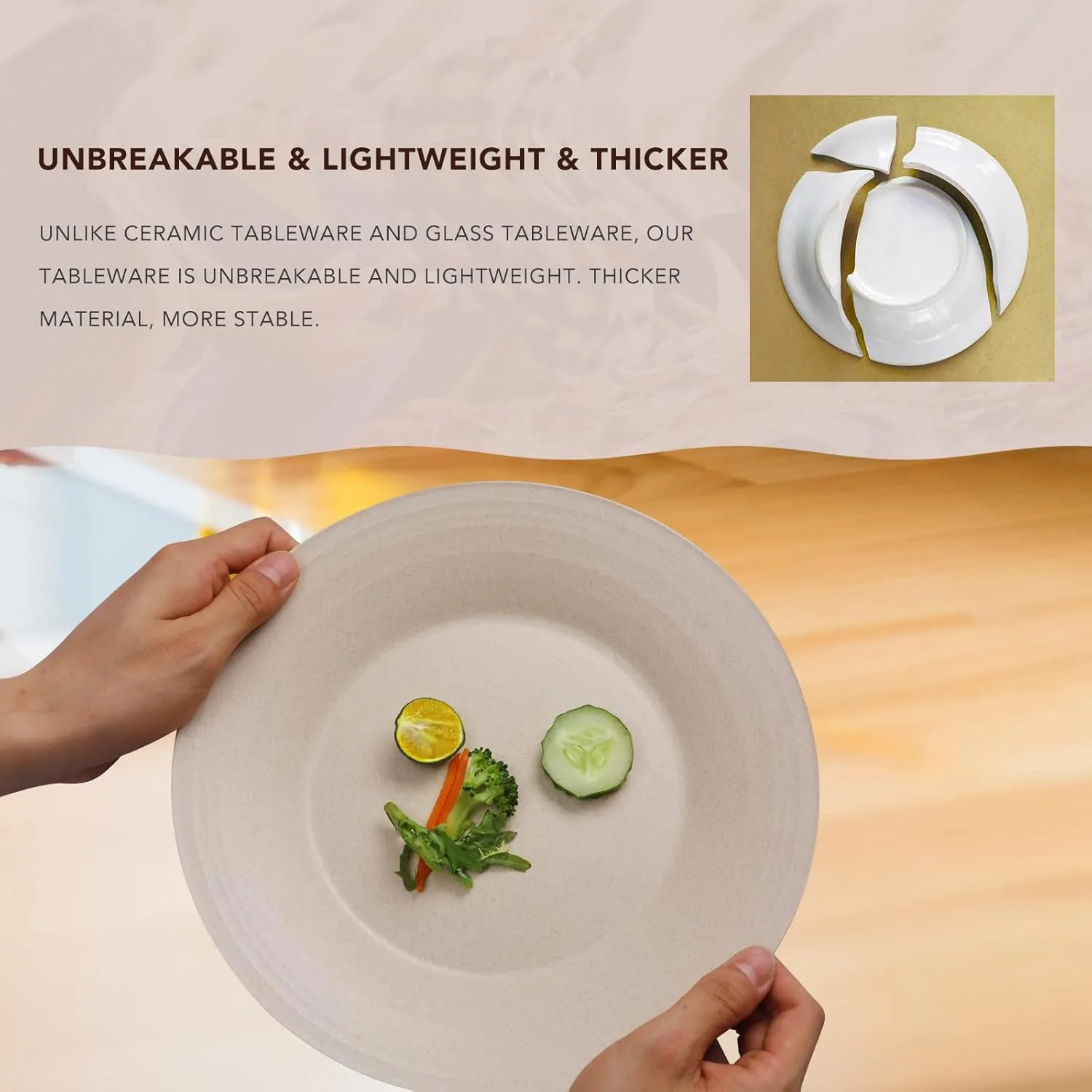 greenandlife 10inch/6pcs Dishwasher & Microwave Safe Wheat Straw Plates - Lightweight Reusable Unbreakable Dinner Plates, Non-toxin, BPA Free and Healthy for Kids & Adults