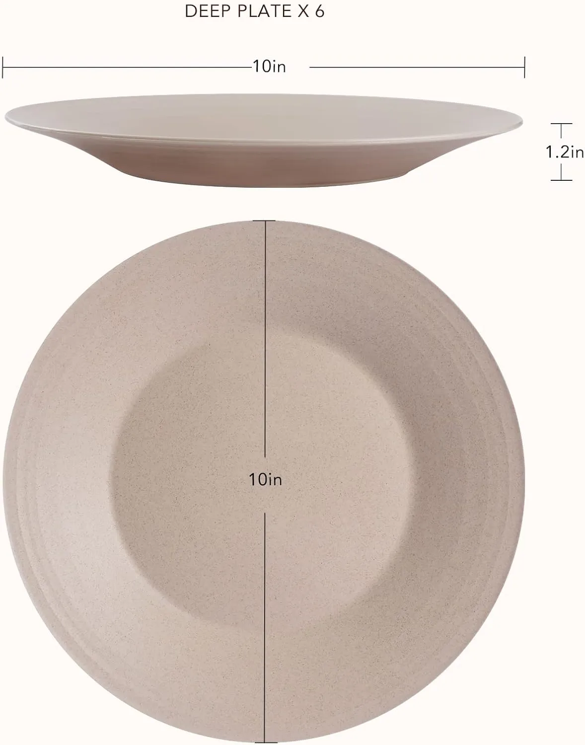 greenandlife 10inch/6pcs Dishwasher & Microwave Safe Wheat Straw Plates - Lightweight Reusable Unbreakable Dinner Plates, Non-toxin, BPA Free and Healthy for Kids & Adults