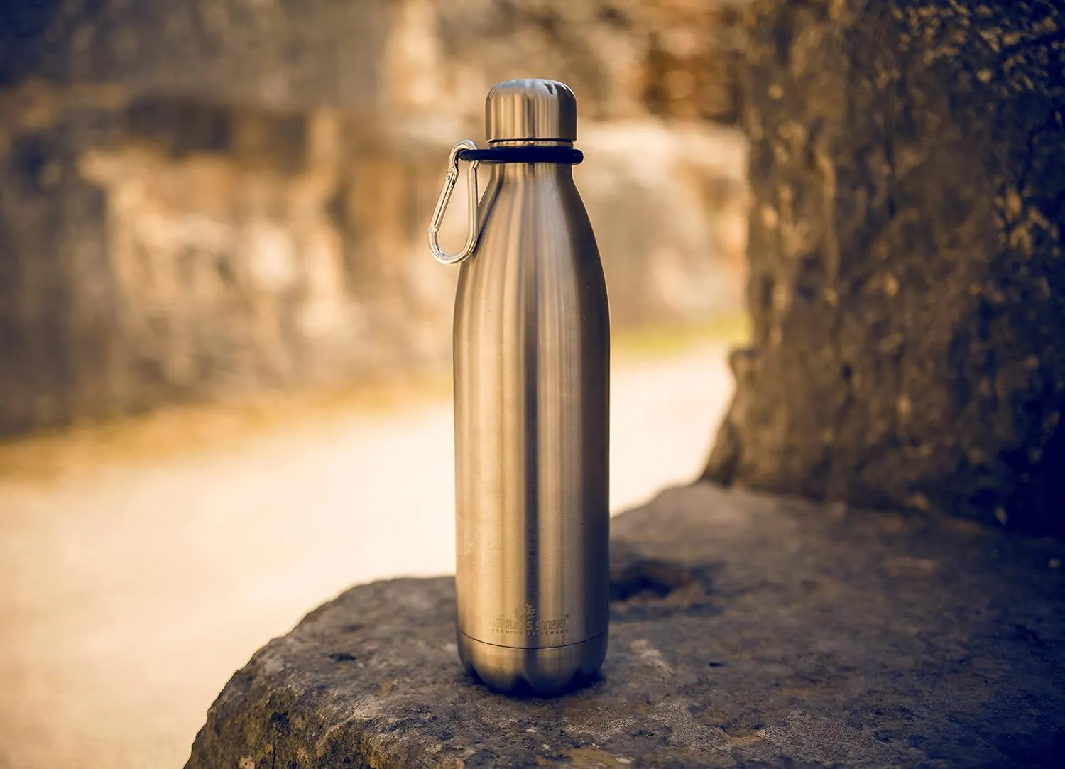 Greens Steel Stainless Steel Water Bottle - 17 oz, Steel | Vacuum Insulated Double Wall with Screw Lid/Leak Proof | Thermal Travel Sports Canteen Coffee Flask