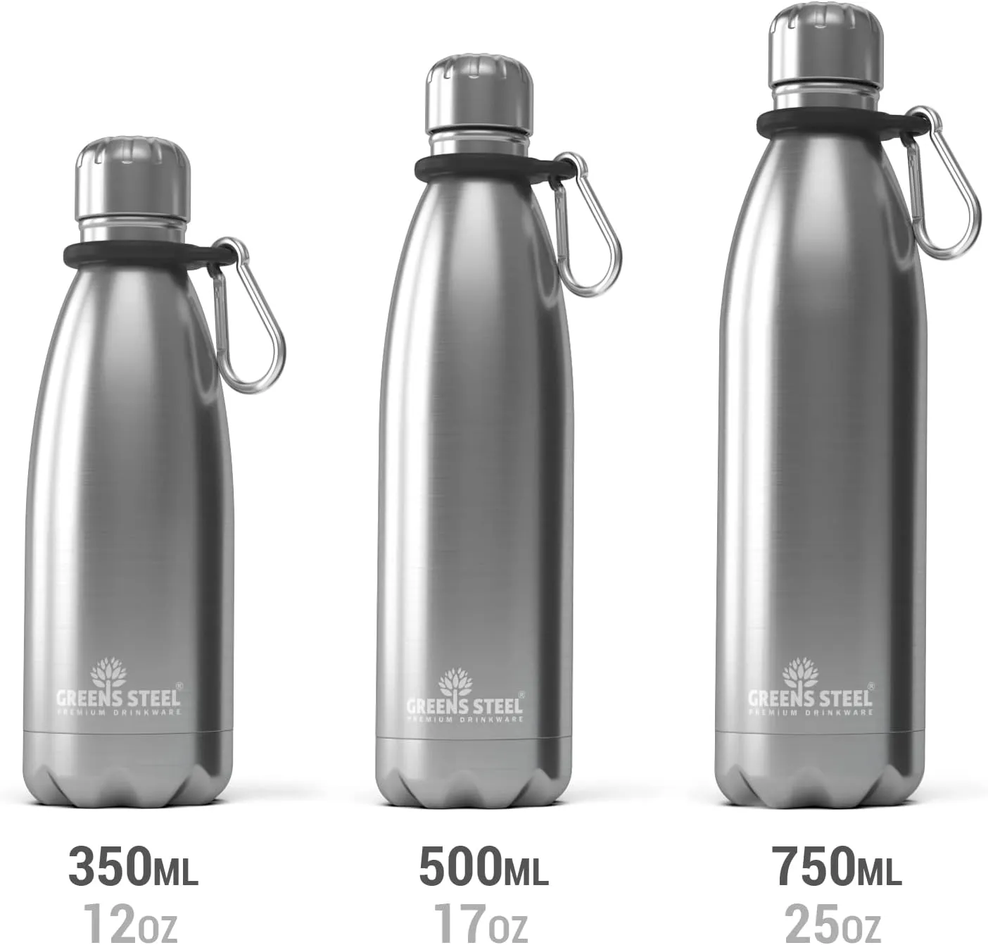 Greens Steel Stainless Steel Water Bottle - 17 oz, Steel | Vacuum Insulated Double Wall with Screw Lid/Leak Proof | Thermal Travel Sports Canteen Coffee Flask