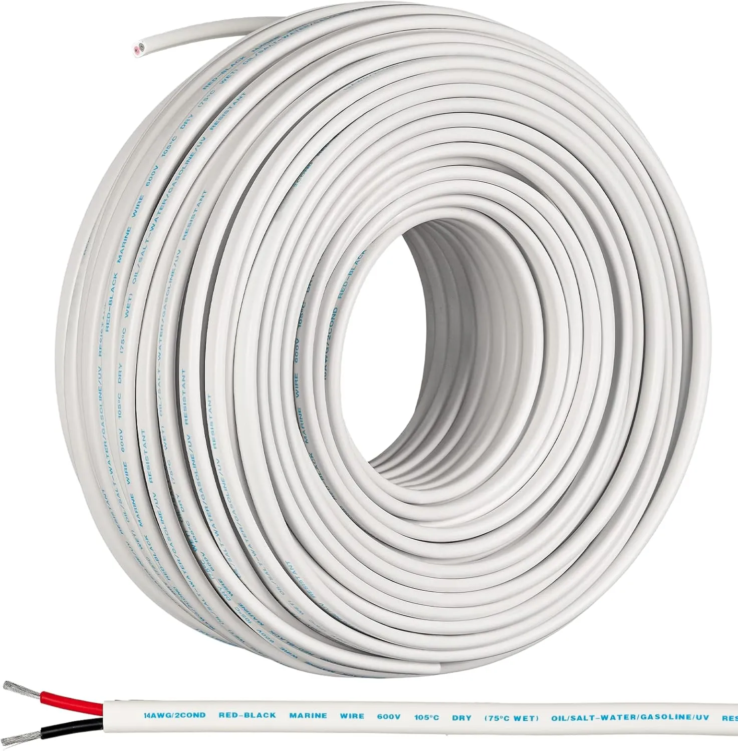 GS Power Marine Wire - 200 Ft, 14 Gauge AWG Electrical Boat Wiring - Oxygen-Free Insulated Black and Red Sheathed Copper