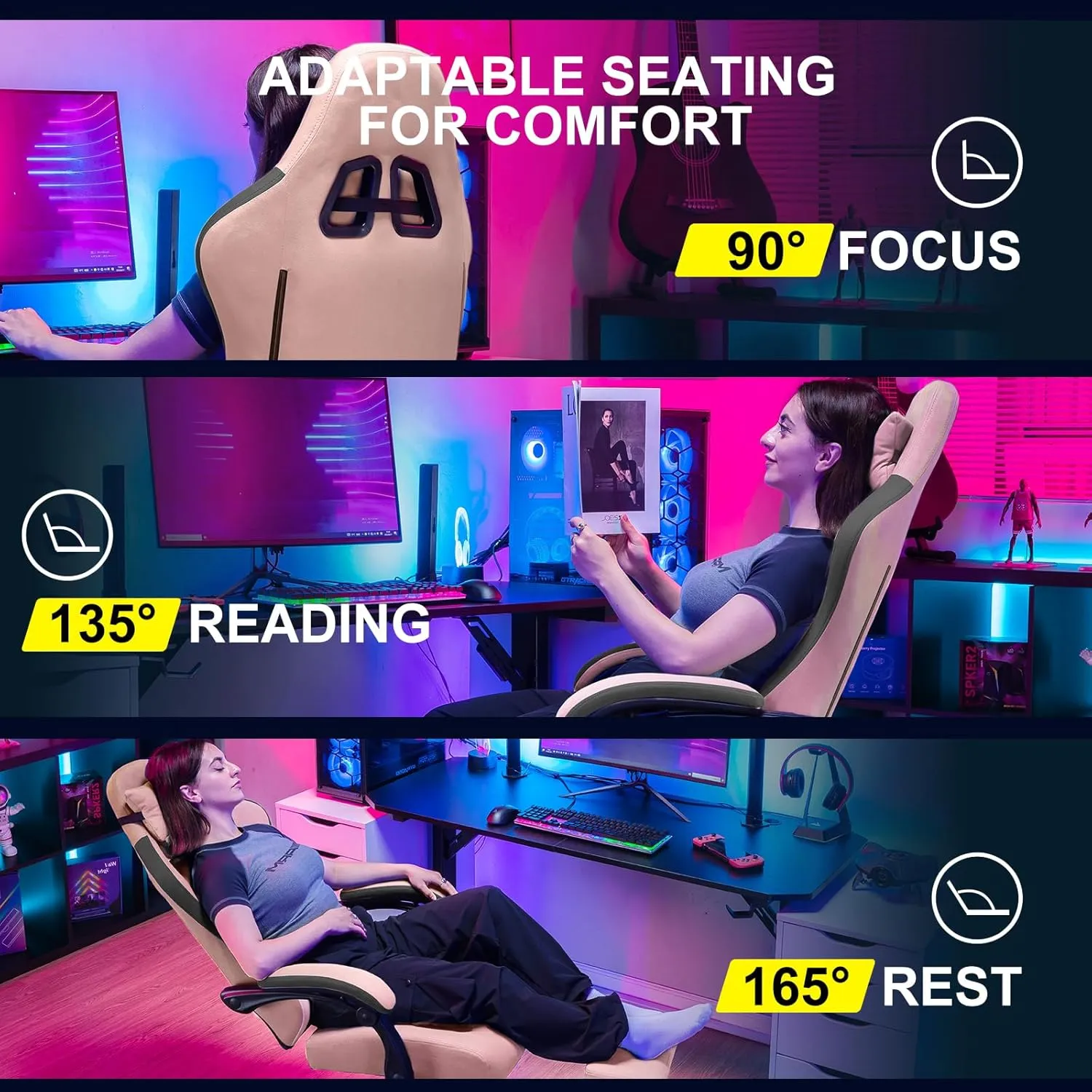 GTPLAYER Gaming Chair, Computer Office Chair with Pocket Spring Cushion, Linkage Armrests and Footrest, High Back Ergonomic Computer Chair with Lumbar Support Task Chair with Footrest