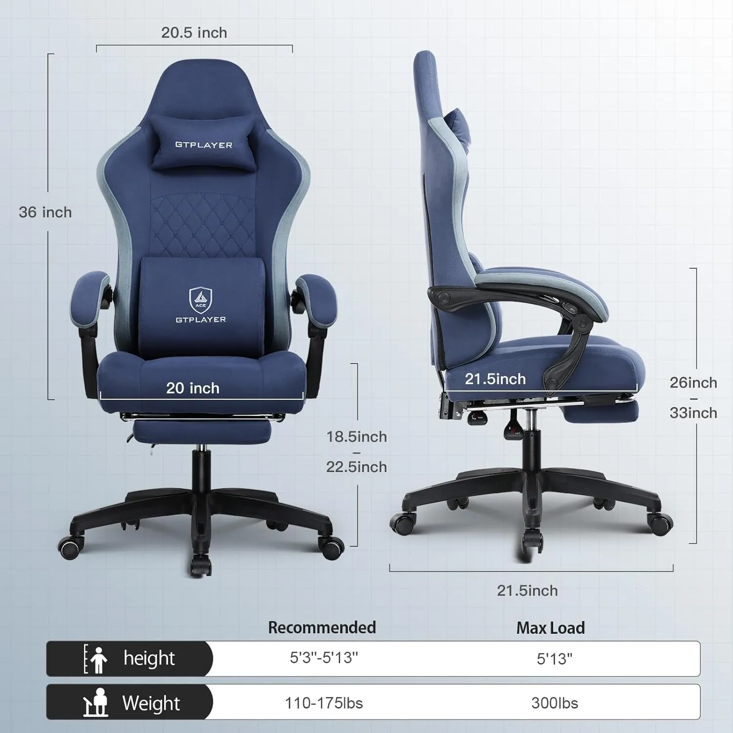 GTPLAYER Gaming Chair, Computer Office Chair with Pocket Spring Cushion, Linkage Armrests and Footrest, High Back Ergonomic Computer Chair with Lumbar Support Task Chair with Footrest