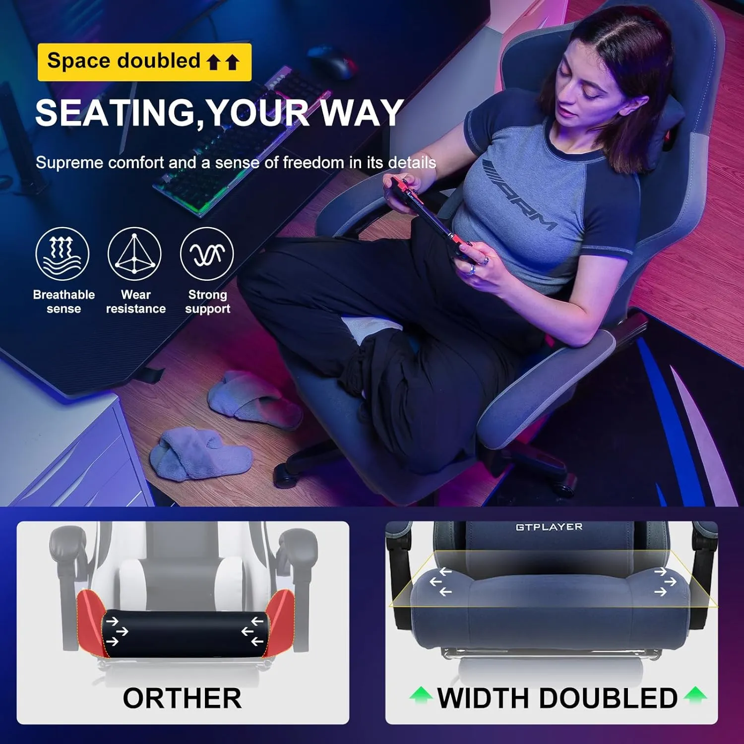 GTPLAYER Gaming Chair, Computer Office Chair with Pocket Spring Cushion, Linkage Armrests and Footrest, High Back Ergonomic Computer Chair with Lumbar Support Task Chair with Footrest(Blue)