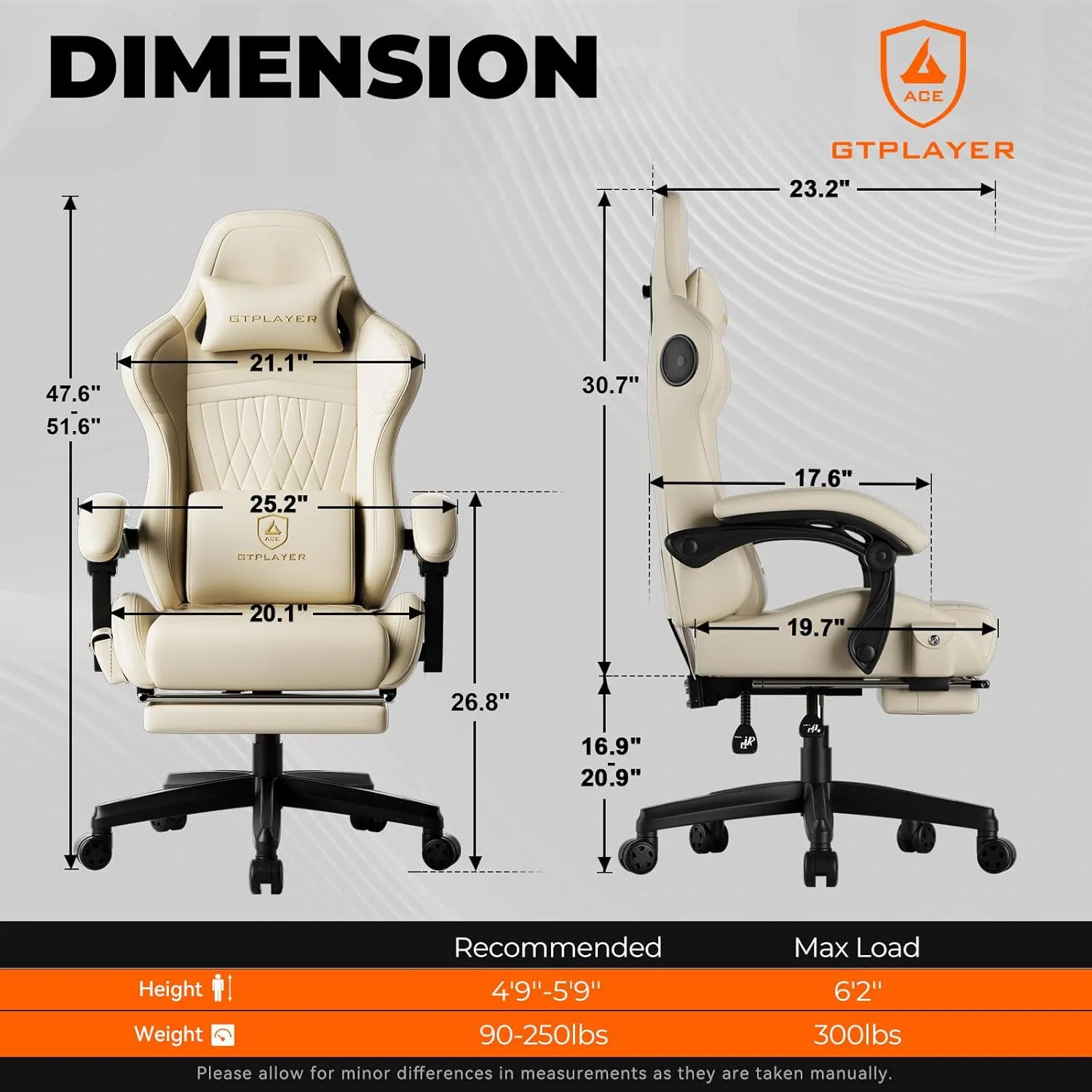 GTPLAYER Gaming Chair with Speakers, Video Game Chairs with Footrest, PC Gamer Chairs for Adults - Padded High Back Ergonomic Reclining Silla Gamer, Linkage Armrest, Ace Pro, Ivory New