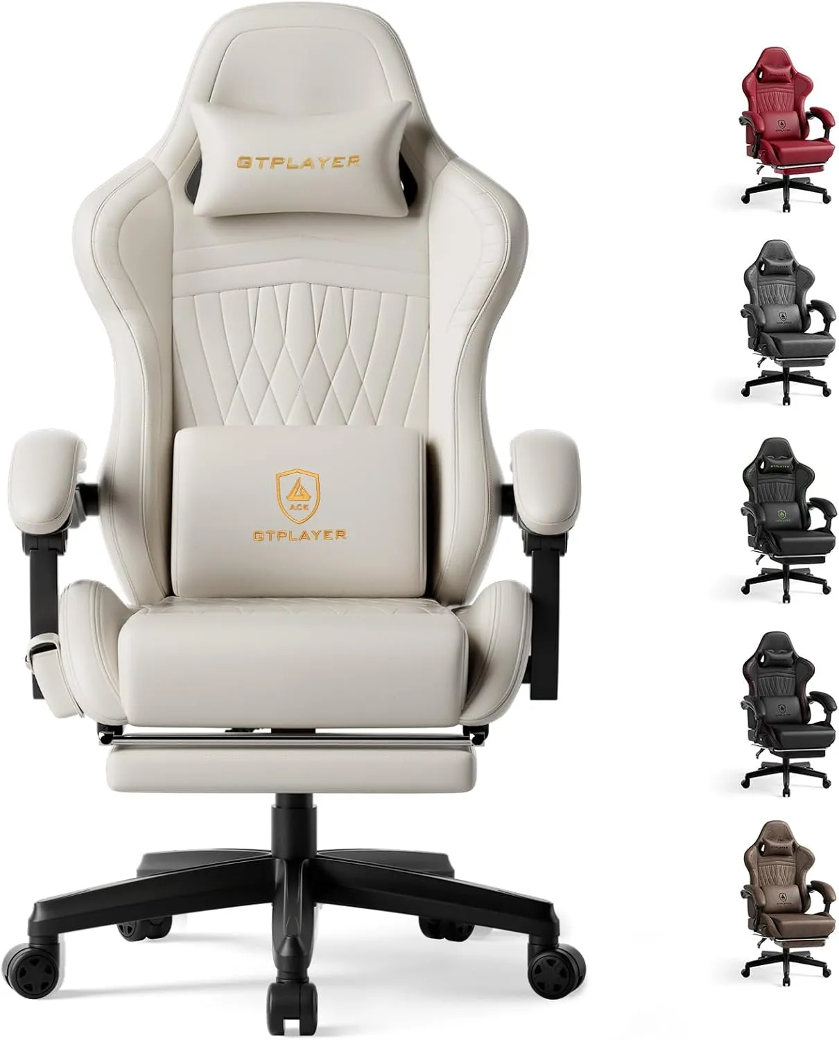 GTPLAYER Gaming Chair with Speakers, Video Game Chairs with Footrest, PC Gamer Chairs for Adults - Padded High Back Ergonomic Reclining Silla Gamer, Linkage Armrest, Ace Pro, Ivory New