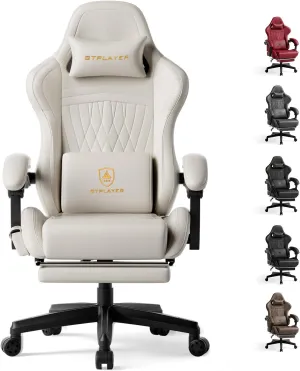 GTPLAYER Gaming Chair with Speakers, Video Game Chairs with Footrest, PC Gamer Chairs for Adults - Padded High Back Ergonomic Reclining Silla Gamer, Linkage Armrest, Ace Pro, Ivory New