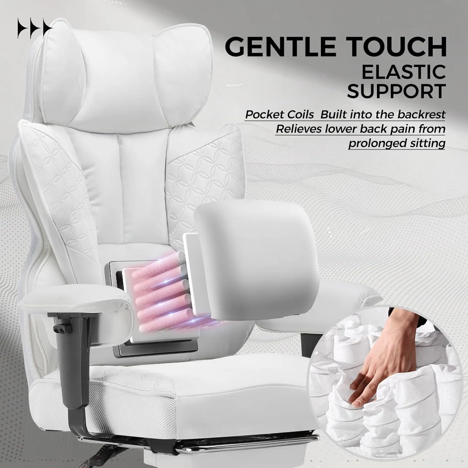 GTRACING Big and Tall Gaming Chair 400lbs Heavy Duty Office Chair with Foot Rest & Ergonomic Pocket Spring Lumbar Support, High Back 3D Saddle Shaped Cushion for Back Pain Relief, White