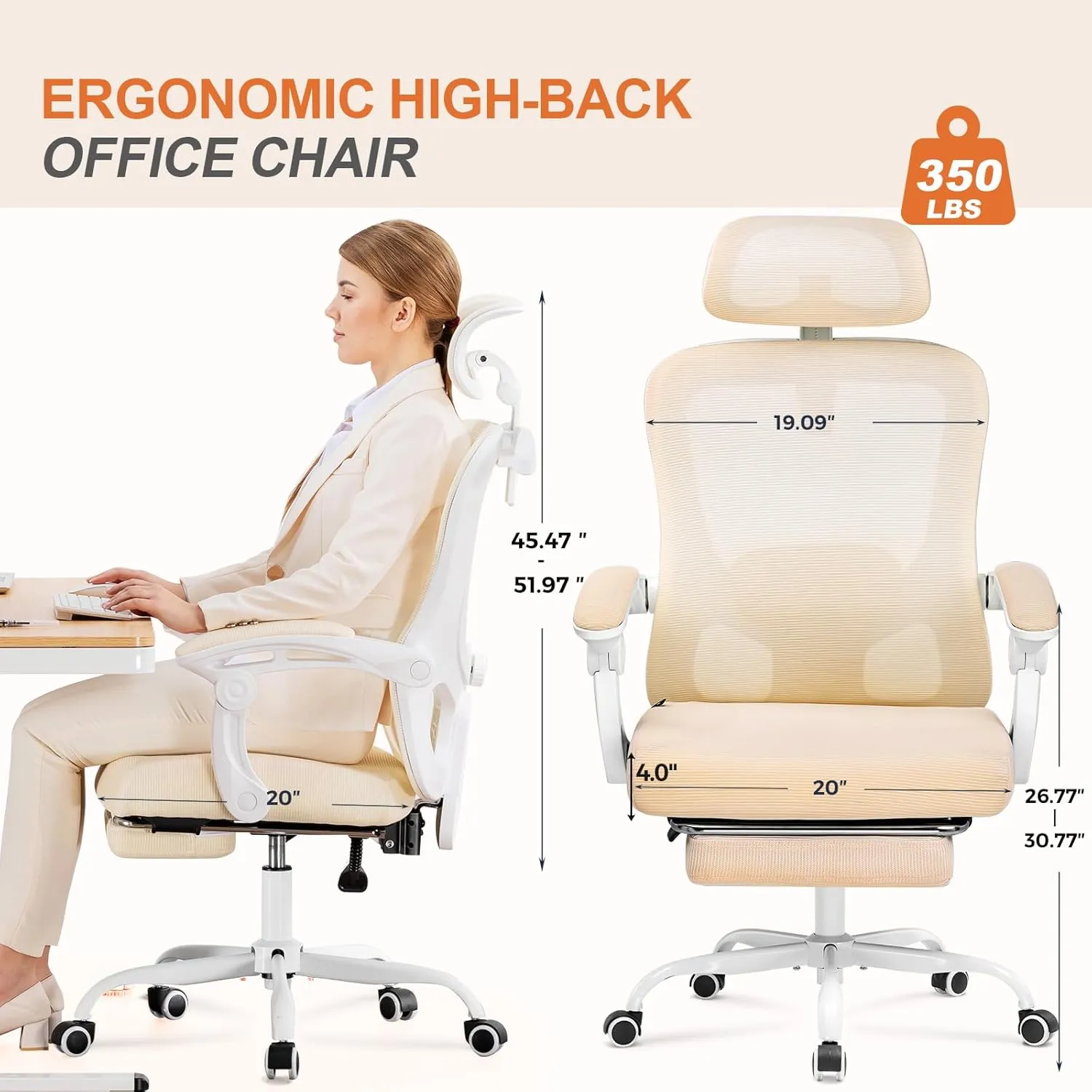 GTRACING Ergonomic High-Back Office Chair with Strong Adjustable Lumbar Support Breathable Mesh Gaming Chair with Wide Seat Footrest Sturdy Computer Desk Chair with SGS Certified Class 3 Gas Cylinder