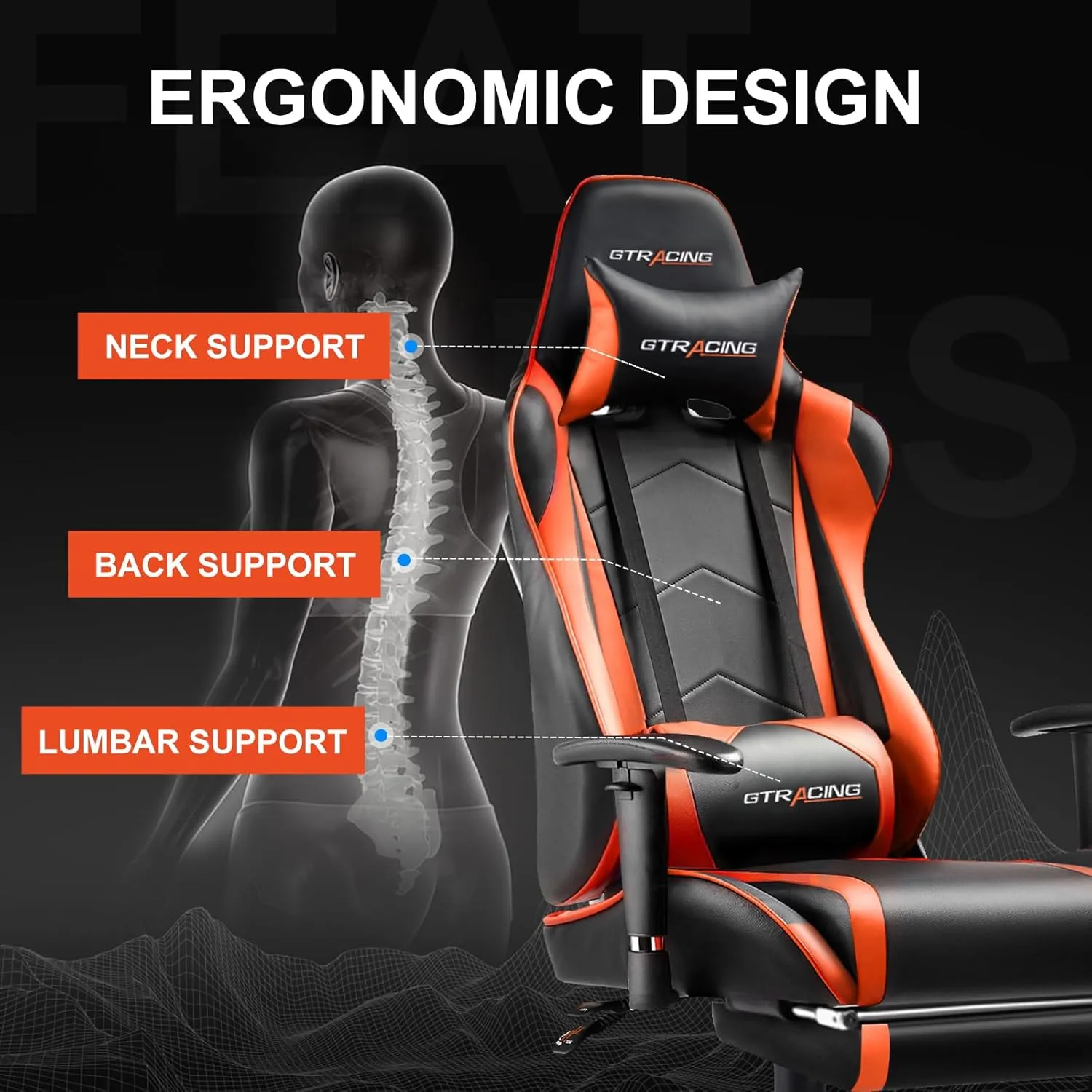 GTRACING Gaming Chair with Footrest, High Back Computer Chair Ergonomic Game Desk Chair Racing Executive Adjustable Swivel Rocker with Headrest and Lumbar Support