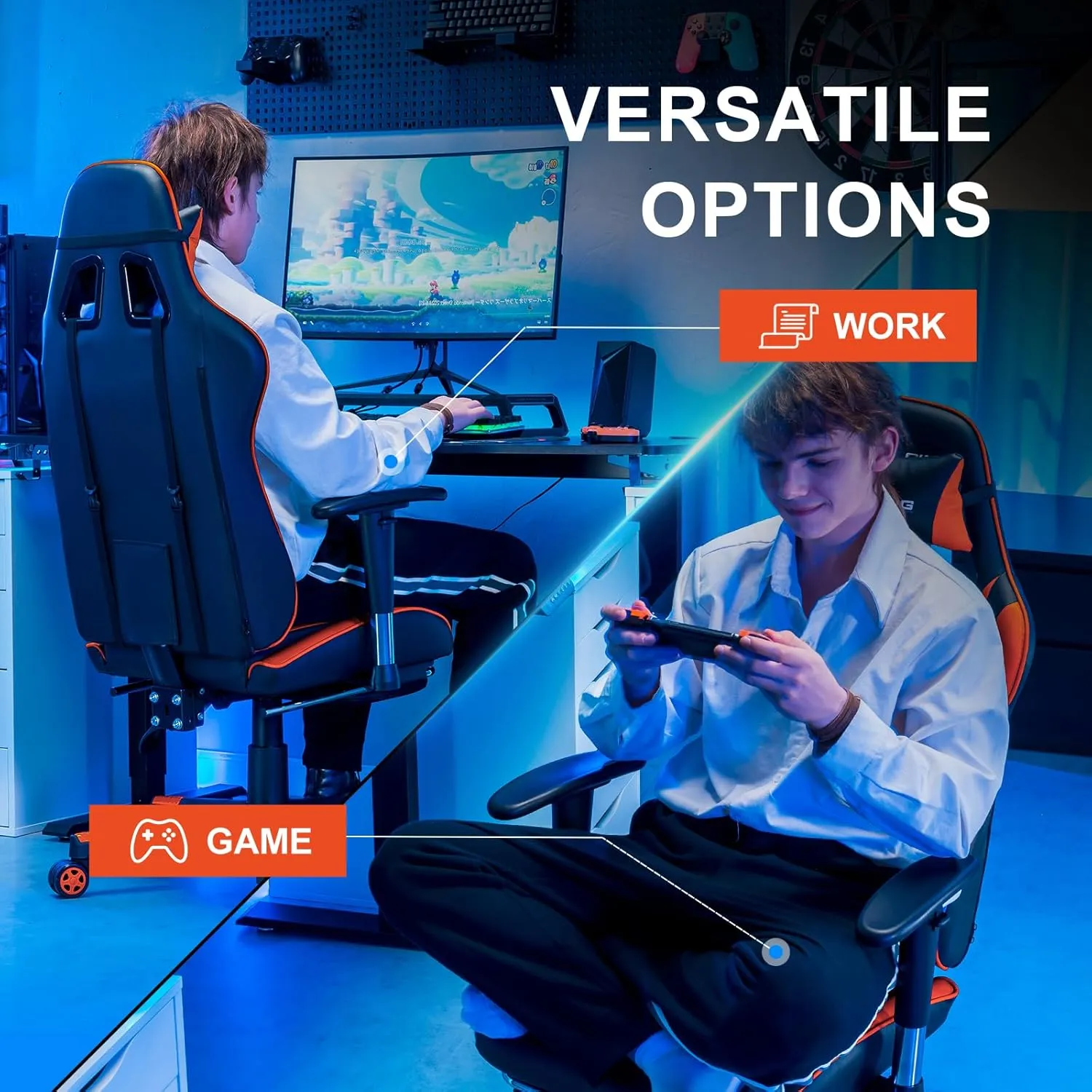 GTRACING Gaming Chair with Footrest, High Back Computer Chair Ergonomic Game Desk Chair Racing Executive Adjustable Swivel Rocker with Headrest and Lumbar Support