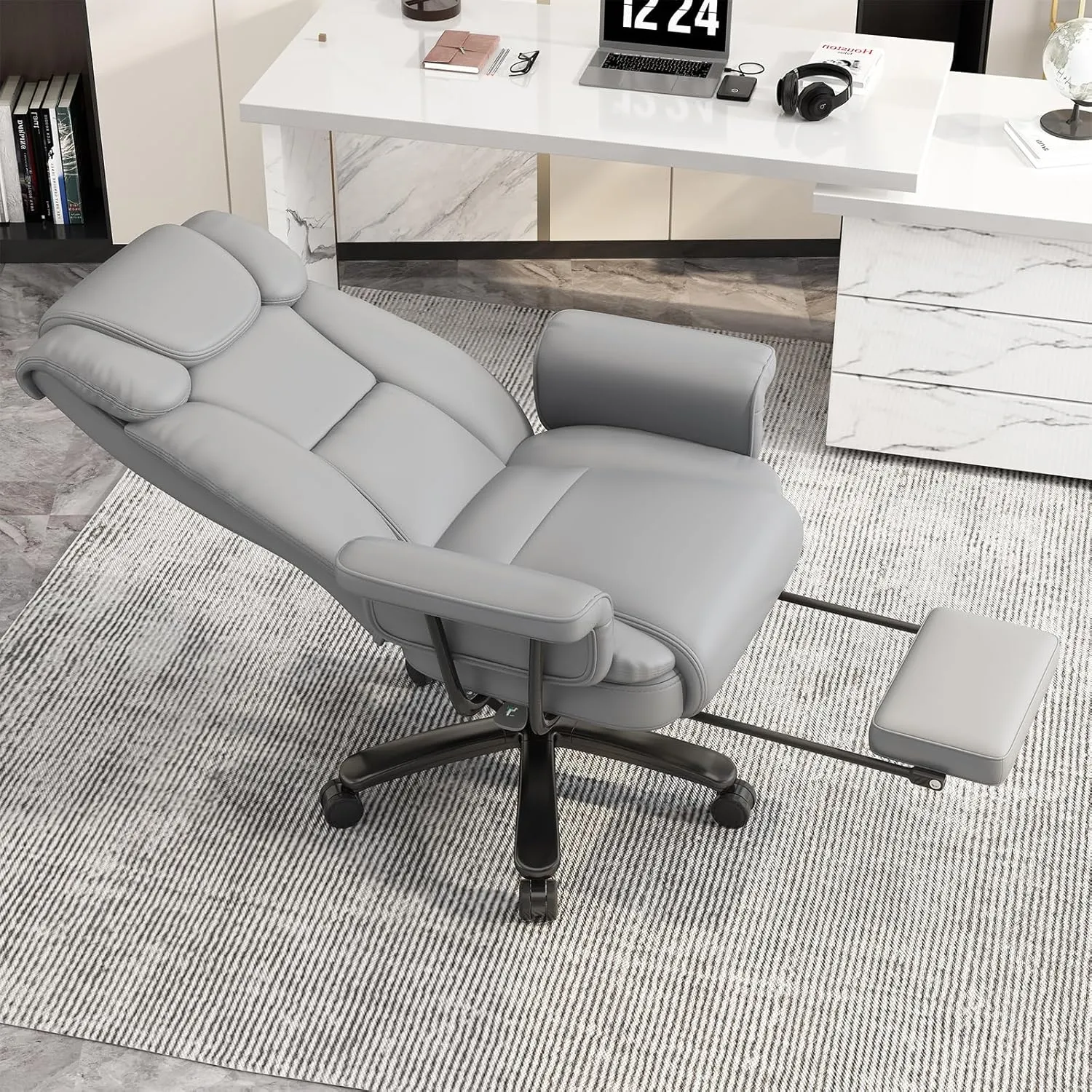 GYI Big and Tall Office Chair 400LBS, 160° High Back Reclining Office Desk Chair with Wide Seat, Arms, Footrest, Grey