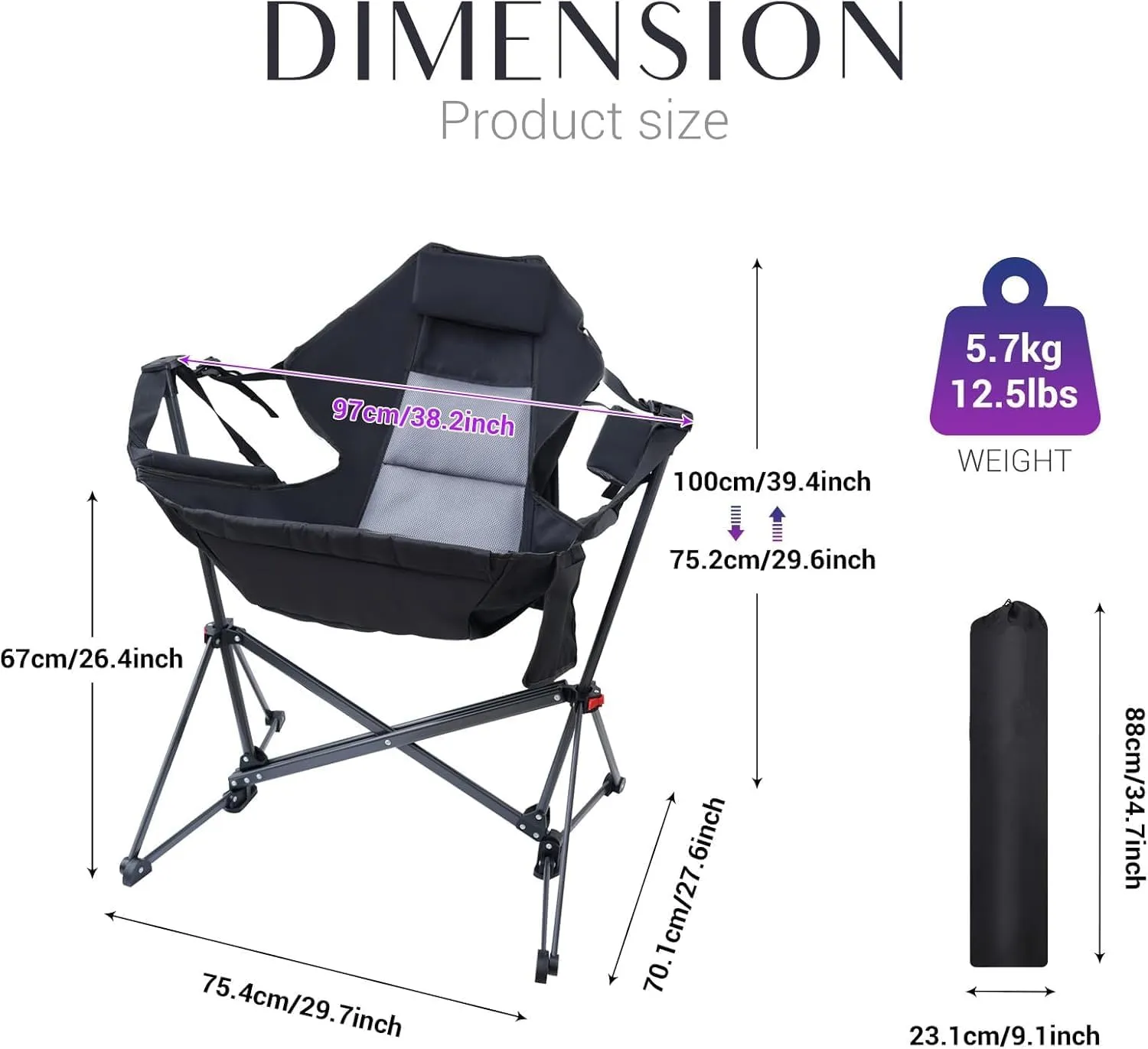 Hammock Chair, Camping Rocking Chairs, Swing Hammock Chair, Adjustable Back, Portable, with Cup Holder, Pillow, and Carry Bag for Camping, Outdoor, Patio (2)