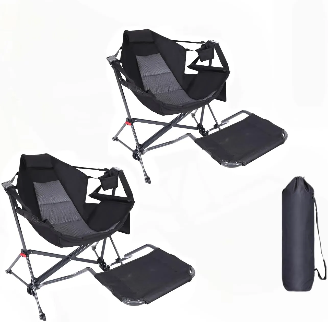 Hammock Chair, Hammock Camping Chair with Removable Footrest, Rocking Chair Outdoor, Camping Chair Swing, Hammock with Stand, Carry Bag, Cup Holder (2-Pack with Footrest)