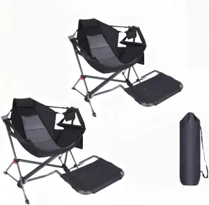 Hammock Chair, Hammock Camping Chair with Removable Footrest, Rocking Chair Outdoor, Camping Chair Swing, Hammock with Stand, Carry Bag, Cup Holder (2-Pack with Footrest)
