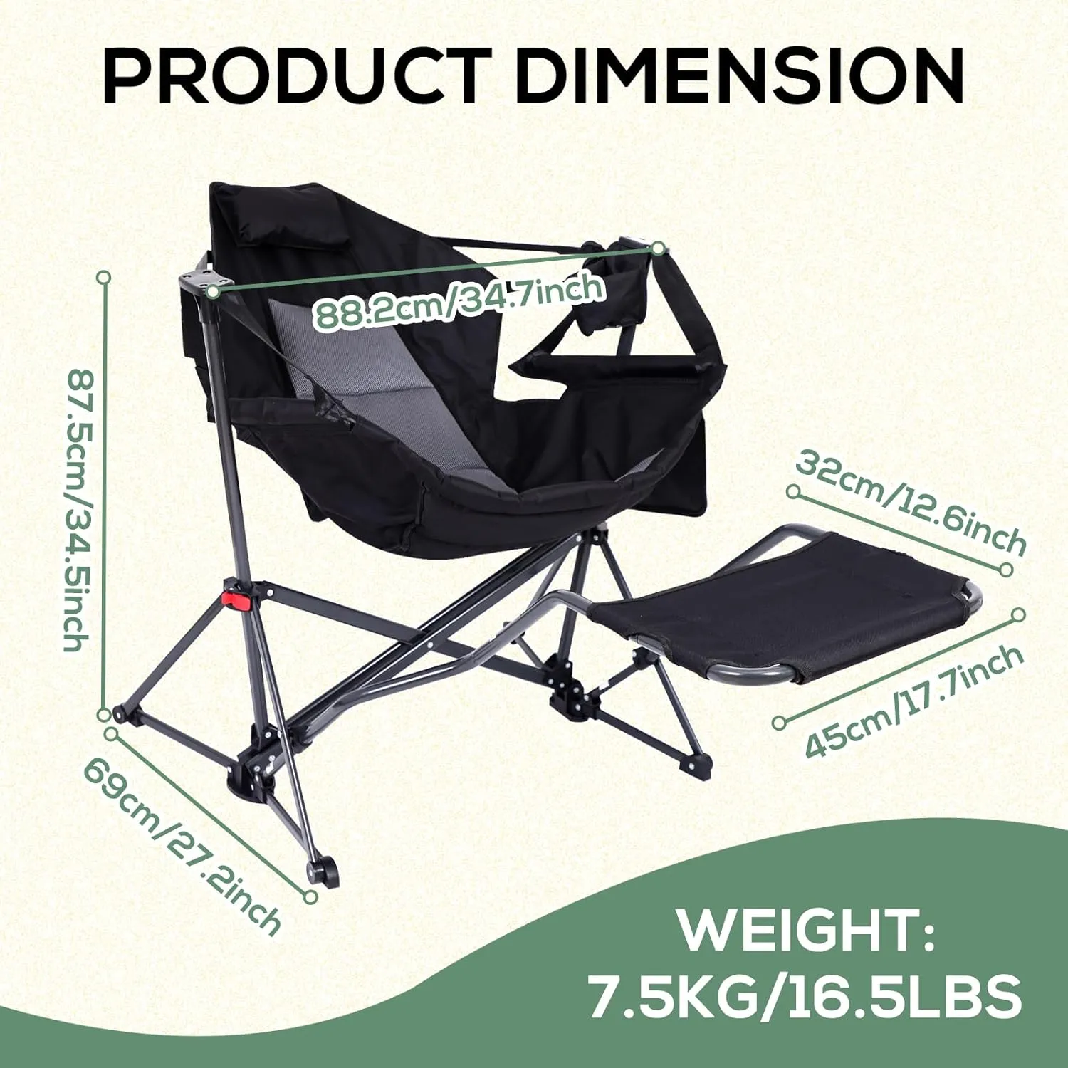 Hammock Chair with Footrest, Hammock Chair, Rocker Camping Chair, Swinging Chair with Footrest, Lightweight & Portable Design, Pocket & Cupholder, Heavy Duty for Outdoor Activities (2 Pack)