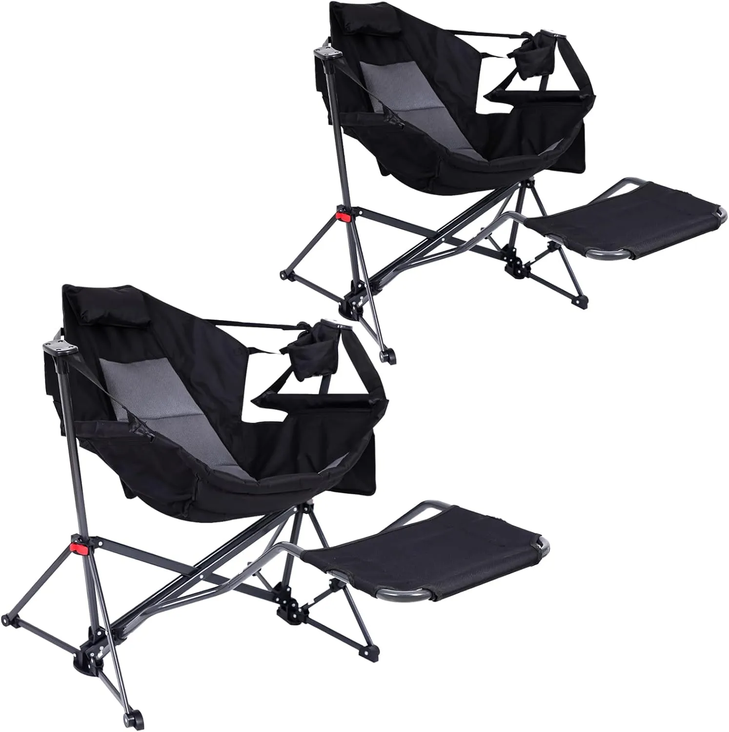 Hammock Chair with Footrest, Hammock Chair, Rocker Camping Chair, Swinging Chair with Footrest, Lightweight & Portable Design, Pocket & Cupholder, Heavy Duty for Outdoor Activities (2 Pack)